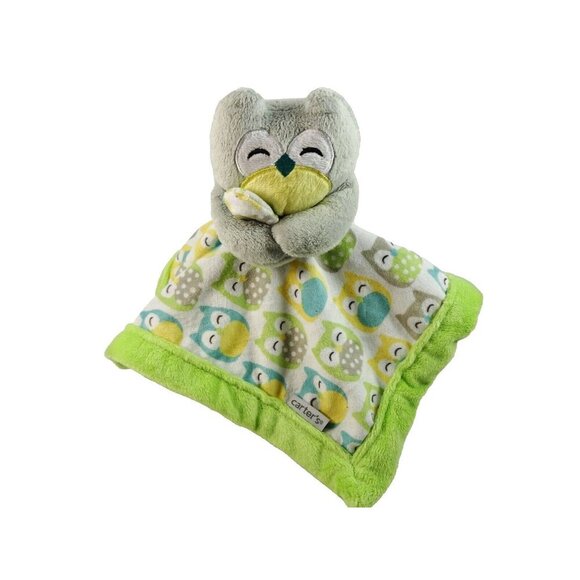 Carter's Owl Lovey Baby Security Blanket Green Yellow Unisex - Picture 1 of 9